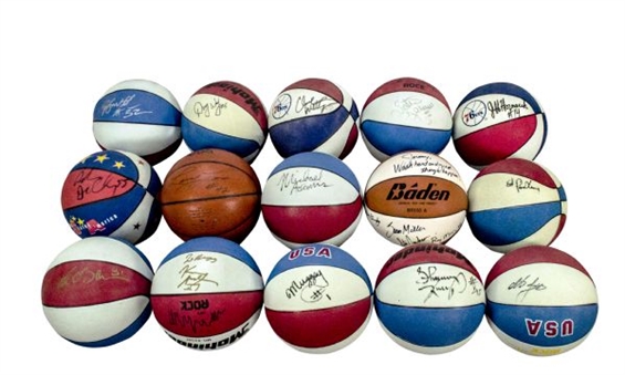 Lot of (15) Single-Signed Basketballs Including Many Former NBA All-Stars